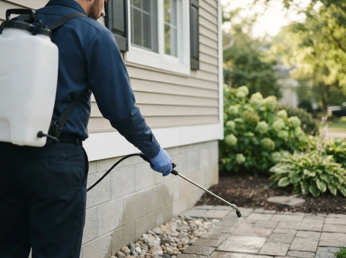 Pest control technician inspecting a home in Arenzville, IL